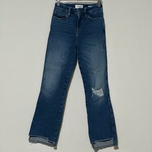 Frame Le Crop Mini Boot Jeans Size 26 Blue Medium Wash‎ Raw Hem